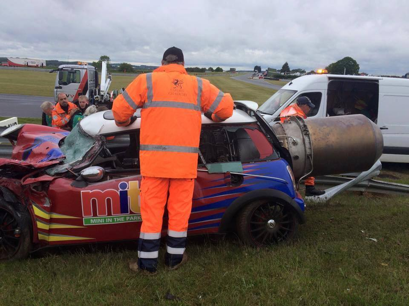 Illustration for article titled Wile E. Coyote-Inspired Jet Powered Time Attack Mini Can't Turn, Crashes